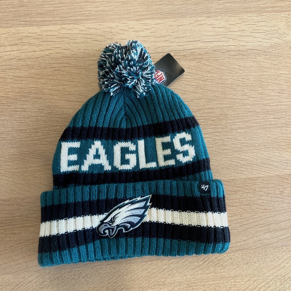 NWT Men's '47 Midnight Green Philadelphia Eagles Bering Cuff Pom Knit Hat